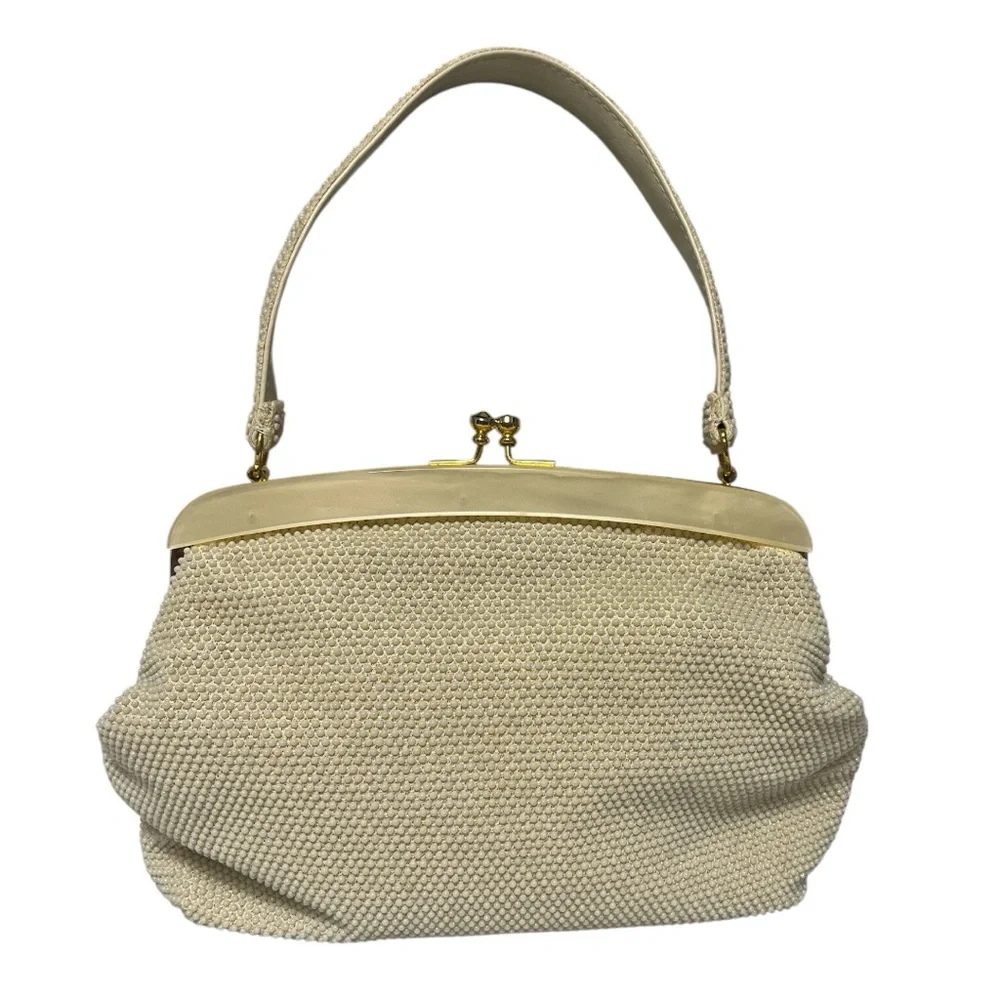 Laura USA Cream Vintage Beaded With Lucite Frame Handbag